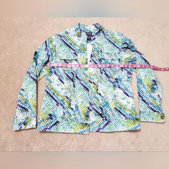 Chico's Stretch Colorful Snakeskin Pattern Jacket Woman's Size 2 LARGE - Picture 5 of 8